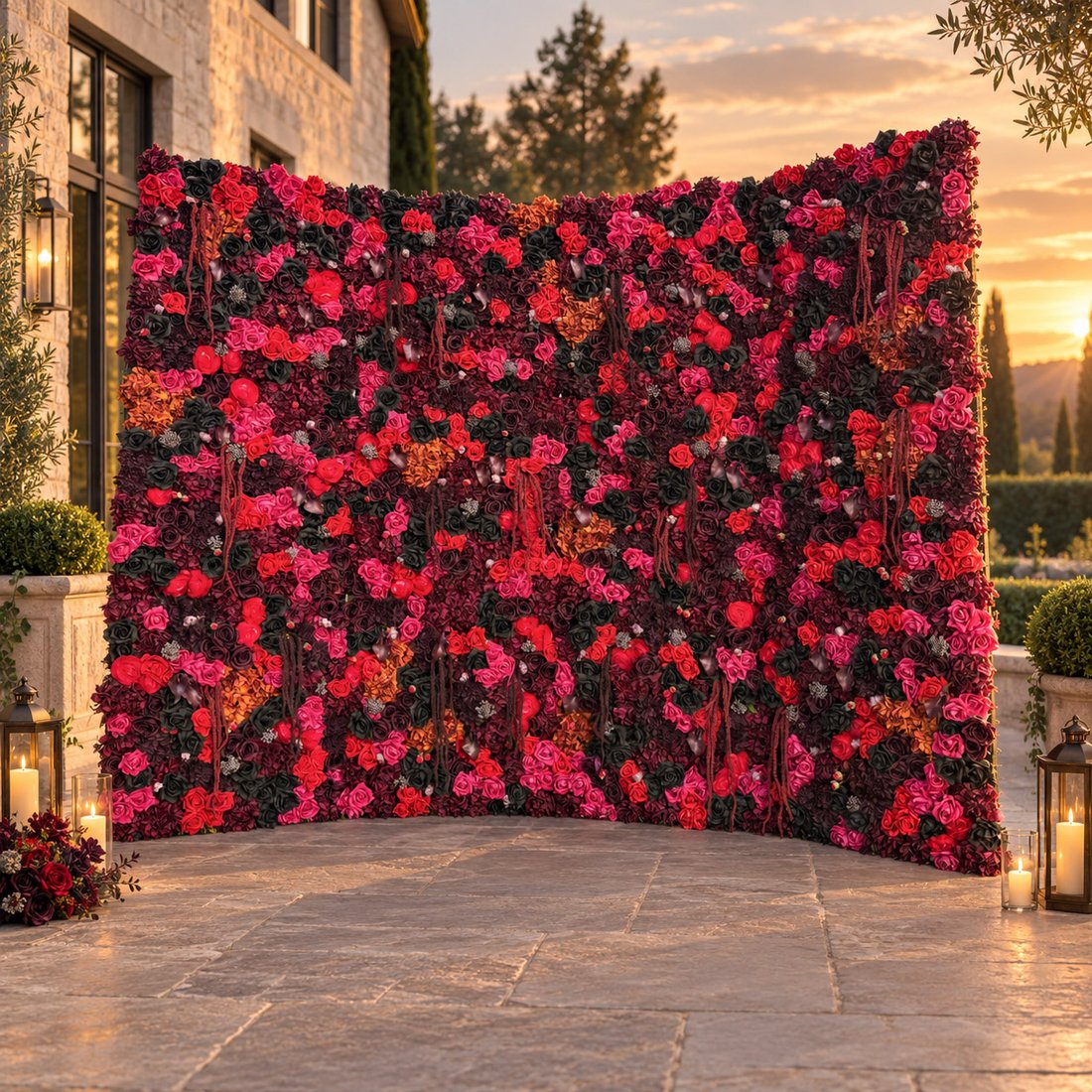 Midnight Bloom burgundy Real Touch flower wall — FLORINSKY Atelier