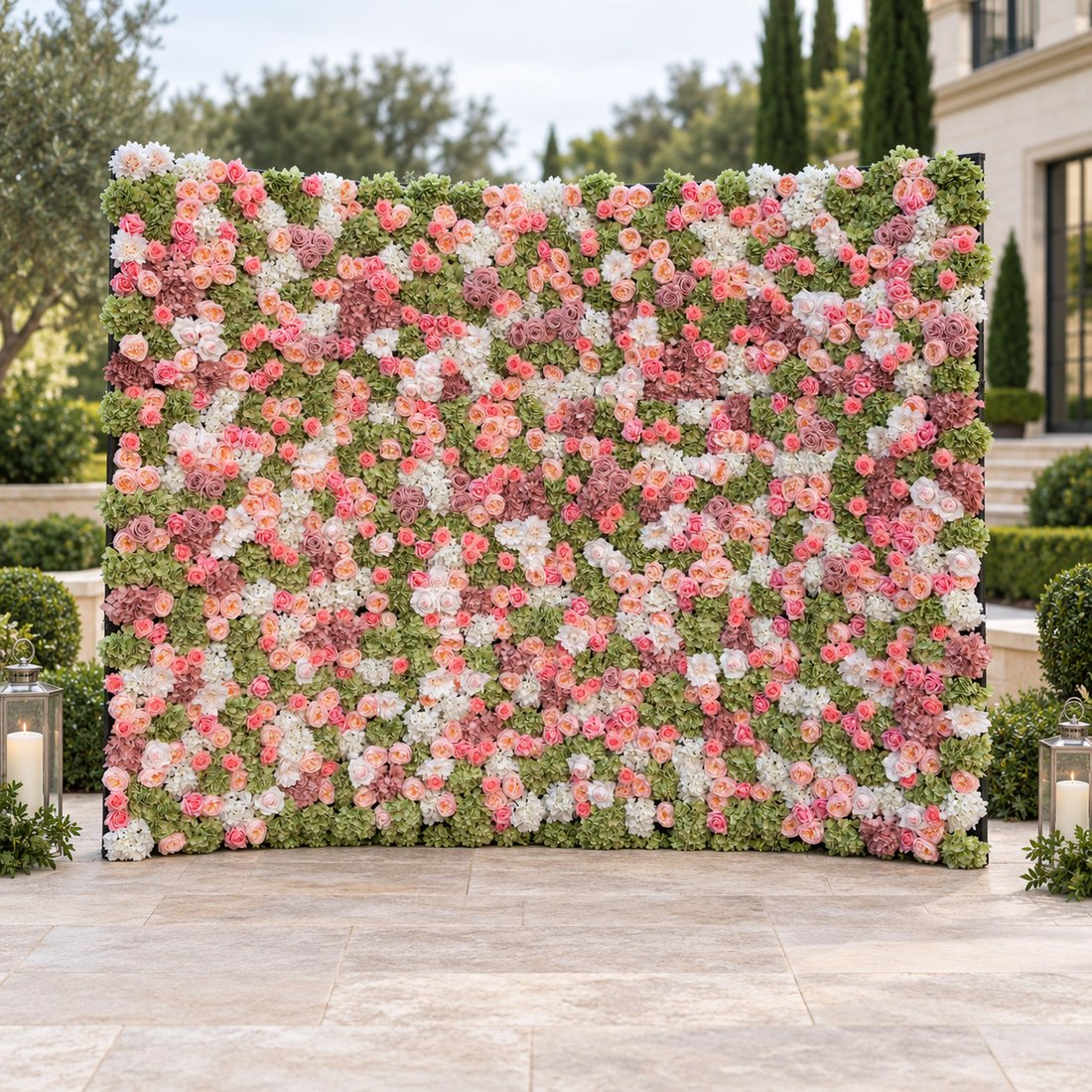 English Garden sage green & blush Real Touch flower wall — FLORINSKY Atelier