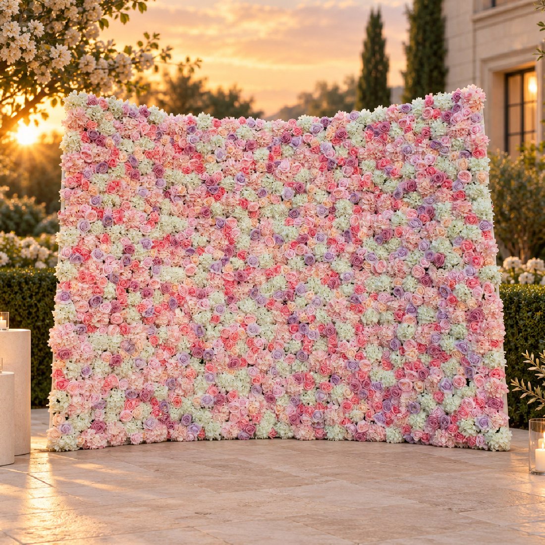 Blush Cascade pink & ivory Real Touch flower wall — FLORINSKY Atelier